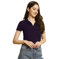 Pinkmint Women's Solid Cotton Collar Neck Top Ll Lycra Crop Tank T-Shirt Ll Korean Trendy Half Sleeve Ll Stylish Collared T-Shirt (Pack Of 1)