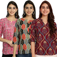 Pinkmint Tunic Top For Women Ll Stylish Printed V Neck Button Down Combo Top's Ll Stylish Short Top Ll (Pack Of 3)