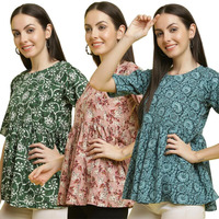Pinkimint Crape Combo Top For Women Ll Stylish Casual Flared Fancy Sleeve Printed Regular Fit Top (Pack Of 3)