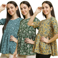 Pinkimint Crape Combo Top For Women Ll Stylish Casual Flared Fancy Sleeve Printed Regular Fit Top (Pack Of 3)