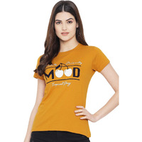 Preneum Women's Cotton Regular Fit Graphic Stylish Printed Short Sleeves Casual T-Shirt, Yellow, L