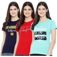 Preneum Women's Regular Fit T-Shirt (Sup-20-01-26_Navy Red & Blue Xxl)