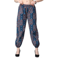 Popwings Casual Bagru Printed Cotton Joggers For Women - Latest Stylish Western Summer Pants In Navy Blue