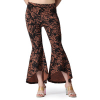 Casual Marble Print Flare Fit Chocolate Brown Solid Highrise Women Trouser