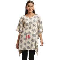 Preneum Women's Floral Regular Fit Kaftan (A-Kft-06_Off White M)