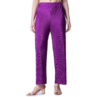 Popwings Casual Self Design Wrinkle Trouser For Women || Pull On Trouser For Women || High Rise Loose Fit Women Trouser For Summer || Semi Formal Work Trouser For Women Purple