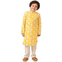 Pspeaches Boys Floral Printed Pure Cotton Kurta With Pyjamas