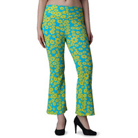 Popwings Casual Printed Bootcut Trousers For Women || Pull On Regular Fit Summer Fit And Flare Trousers Multicolour