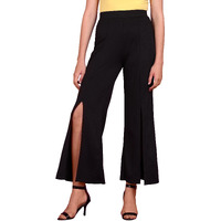 Popwings Casual Two Slit Trouser For Women | High-Waist Trouser For Women | Casual Stylish Trouser For Women | Wide-Leg Trouser For Women Black