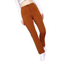 Popwings Women's Rust Solid Formal Trousers | Stylish Regular Fit High-Rise Trousers | Xl Brown