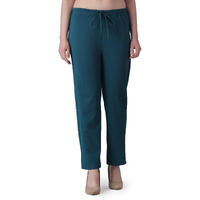 Popwings Casual Solid Trousers For Women || Straigh Leg Plain Women Trousers For Summer || Pull On Trousers For Women || Regular Fit Trousers For Women Teal Blue