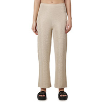 Popwings Casual Solid Self Design Relaxed Trousers For Women || Pull On Trousers For Women || Semi-Formal Work Trousers For Women || Straight Leg Trouser For Women Beige