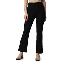 Popwings Casual Solid Relaxed Bootcut Trouser For Women || High Waist Bootcut Women Trouser For Summer || Work Trouser For Women Stylish Black