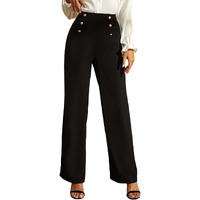 Popwings Casual Solid Bootcut Trouser For Women With Button Pattern || Pull On Bootcut Women Trouser For Summer || Regular Fitted Trouser Pants For Women Black