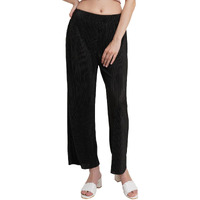 Popwings Casual Self Design Wrinkle Trouser For Women || Pull On Trouser For Women || High Rise Loose Fit Women Trouser For Summer || Semi Formal Work Trouser For Women