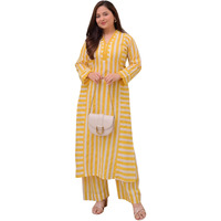 Rytras Women's Pure Cotton Printed Ethnic Wear A-Line Kurta Set With Palazzo Pants(Ryt662,Yellow,Xxl)