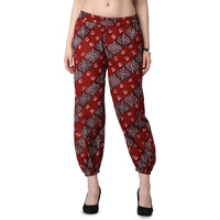 Popwings Casual Bagru Printed Cotton Joggers For Women - Latest Stylish Western Summer Pants - Pull-On Maroon
