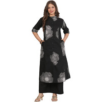 Rytras Women's Pure Cotton Printed Ethnic Wear A-Line Kurta Set With Palazzo Pants(Ryt674,Black,L)