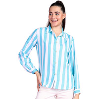 Popwings Stripe Printed Crepe Shirt For Women Stylish And Casual Regular Fit Full Sleeves Shirts Western For Women Shirt