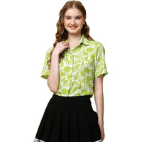 Popwings Casual Floral Printed Half-Sleeves Spread Collar Shirt For Women || Stylish Latest Trendy Western Summer Wear Shirt For Women