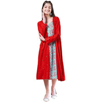 Pspeaches Girl's Rayon & Cotton Calf Length Dress (Iw-Redmirror-14-15Y