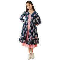 Pspeaches Girls Striped A-Line Midi Cotton Dress (Blue-14-15Y)