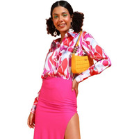 Popwings Printed Full-Sleeves Regular-Fit Satin Printed Shirt For Women Stylish Western Casual Wear Pink