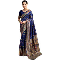 Satrani Women's Banarasi Silk Weaving Saree With Unstitched Blouse Piece (4208S853N_Navy Blue)