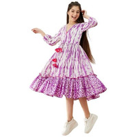 Pspeaches Girls Tie And Dye Cotton A-Line Midi Dress (Purple-14-15Y)