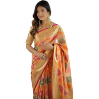 Satrani Women's Silk Weaving Saree With Unstitched Blouse Piece (4587S6905N_Peach)