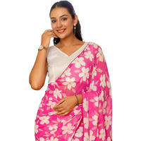 Satrani Women's Georgette Floral Printed Ready To Wear One Minute Pre Stitched Saree With Unstitched Blouse Piece (66Rs116N_Pink)