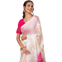 Satrani Women's Silk Blend Floral Foil Print Saree With Unstitched Blouse Piece (4628S335N_Off-White3)