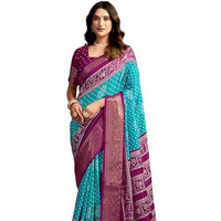 Satrani Women's Silk Weaving Bandhani Printed Saree With Unstitched Blouse Piece (4503S104N_Turquise Blue & Dark Magenta)