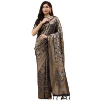 Satrani Women's Banarasi Silk Weaving Saree With Unstitched Blouse Piece (4236S422N_Black & Golden)