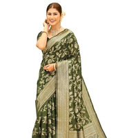 Satrani Women's Silk Weaving Banarasi Saree With Unstitched Blouse Piece (4782S118N_Mehndi Green)