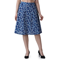 Popwings Casual Bagru Printed A Line Knee Length Skirt For Women | Summer Skirt For Women | Ethnic Skirt For Women Blue 2Xl