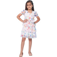 Pspeaches Girl's Geometric Printed Layered Fit Flare Dress Black Color Trendy Outfit (11-12Years)