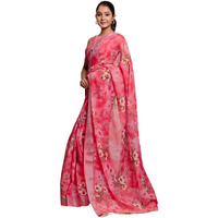Satrani Women's Linen Floral Printed & Satin Border With Ready To Wear Saree With Unstitched Blouse Piece (56Rs164_Rose Pink)