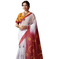 Satrani Women's Chanderi Cotton Printed Durga Puja Special Saree With Unstitched Blouse Piece (4767S7022N_White1)