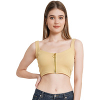 Popwings Solid Casual Sleeveless Regular-Fit Crop Tops For Women With Front Chain| Crop Tops For Women Stylish Western Summer Wear Skin