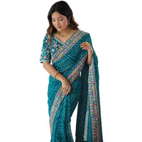 Satrani Women's Georgette Bandhani Printed Festive Saree With Unstitched Blouse Piece (4486S553N_Teal Blue)