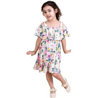Pspeaches Girls Floral Dress With Flared Sleeves Off-Shoulder A-Line Dress Western Stylish Girls' Fashion(12-14Years) Multicolour