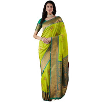 Satrani Women's Silk Banarasi Jacquard Weaving Saree With Unstitched Blouse Piece (4054S612N_Lime Green1)