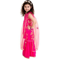 Pspeaches Girls Magenta Floral Printed Kurta With Sharara & Dupatta