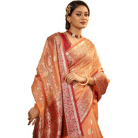 Pujia Mills Women Banarasi Woven Tissue Silk Saree With Zari Butta Work Indian Ethnic Wear Designer Wedding Saree 2025 Woven Golden Zari Border With Rich Pallu Soft Silk Saree Paithni Saree Peach