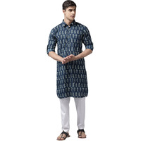 See Designs Men Indigo Regular Pure Cotton Pathani Printed Men's Kurta_Sdpkt1153M