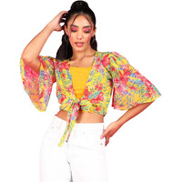 Popwings Women Casual Yellow Printed Chiffon Shrug