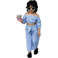 Pujia Mills Baby Girl Striped Printed Off Shoulder Crop Top And Trouser Set For Kids (Bgd 4-5-6) White