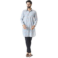 See Designs Men Spread Collar Multicolored Regular Pure Cotton Pathani Full Sleeve Kurta With Black Pyjama - Sd2Mpkt_116202Xl