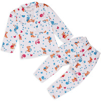 Pujia Mills Baby Girls & Boys Pure Reyon Cartoon Printed Hosiery Sleepwear Night Suit (Df 94-3-4) White